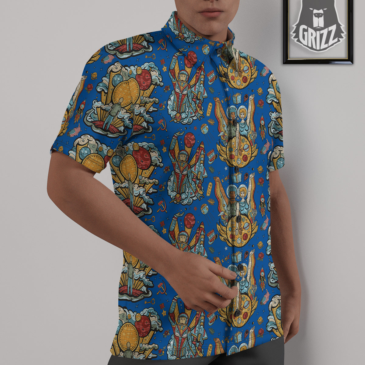 Exploration Of Mars Planet Print Pattern Untucked Shirts-grizzshop