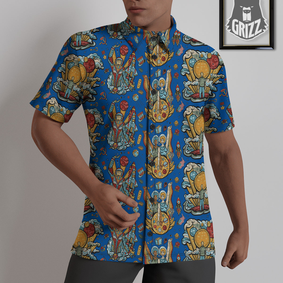 Exploration Of Mars Planet Print Pattern Untucked Shirts-grizzshop