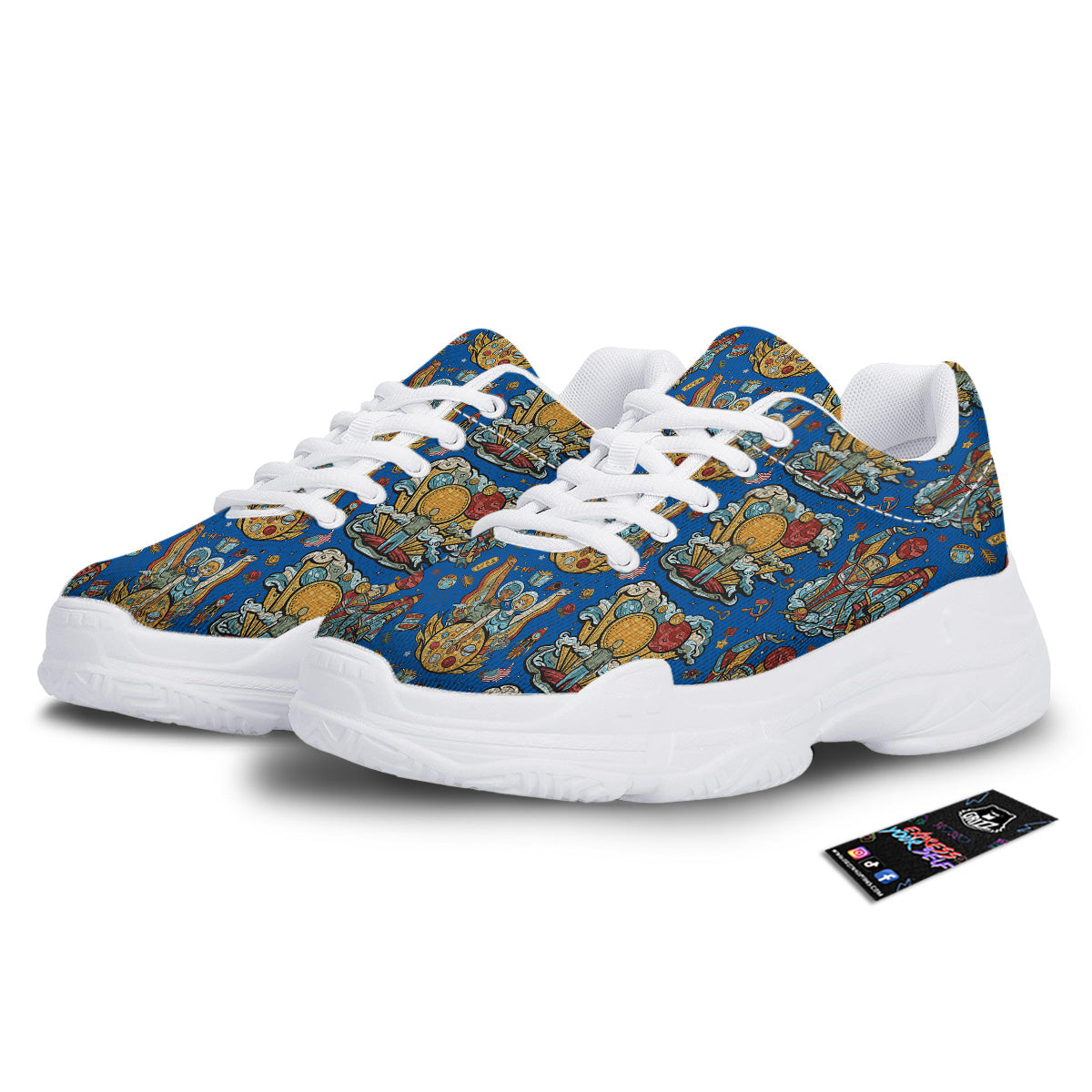 Exploration Of Mars Planet Print Pattern White Chunky Shoes-grizzshop