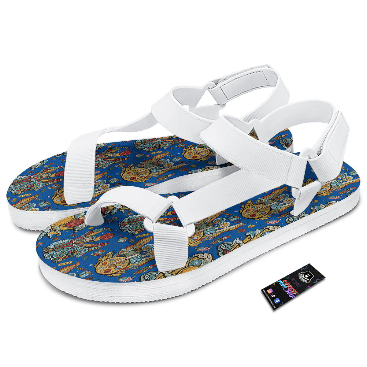 Exploration Of Mars Planet Print Pattern White Open Toe Sandals-grizzshop