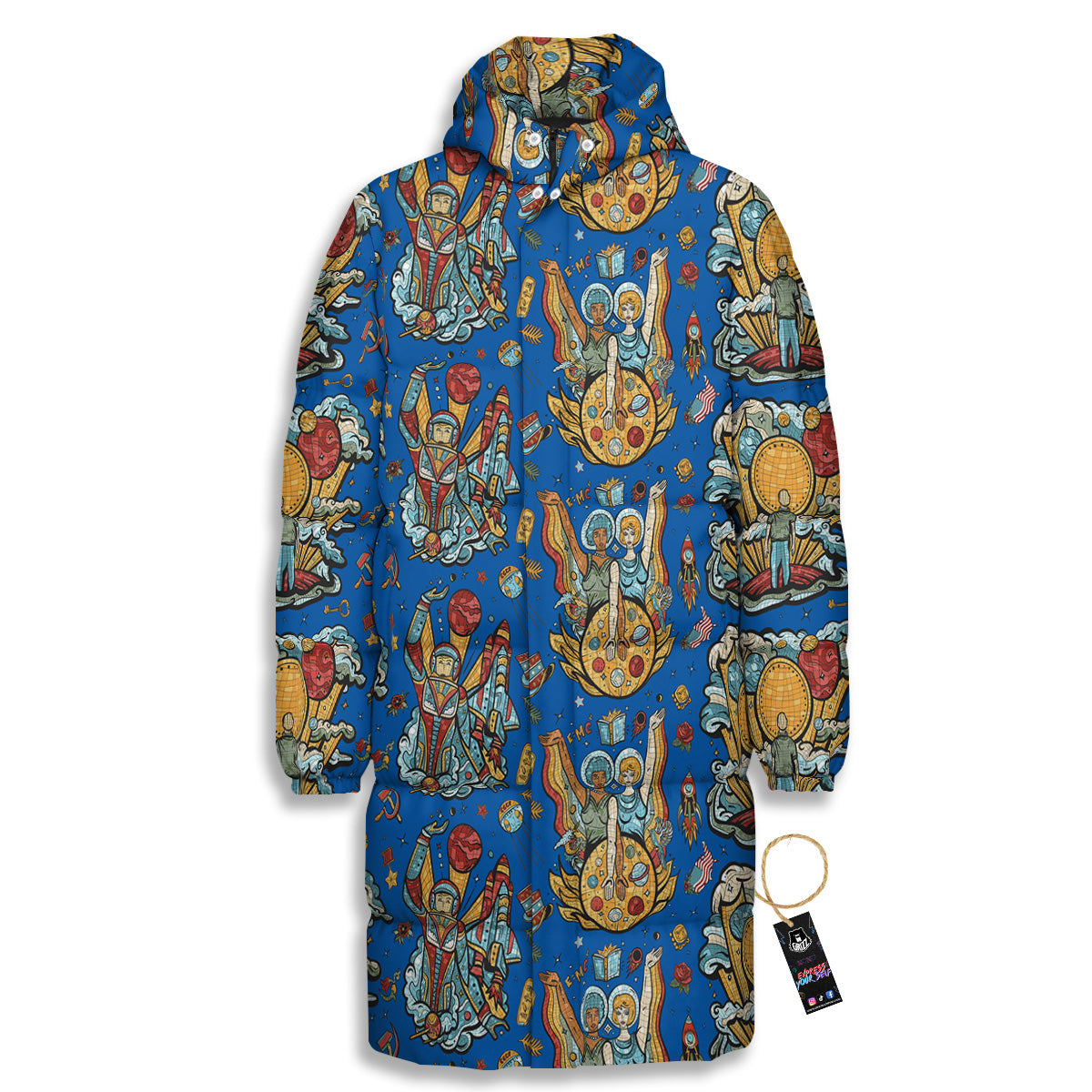 Exploration Of Mars Planet Print Pattern Long Down Jacket