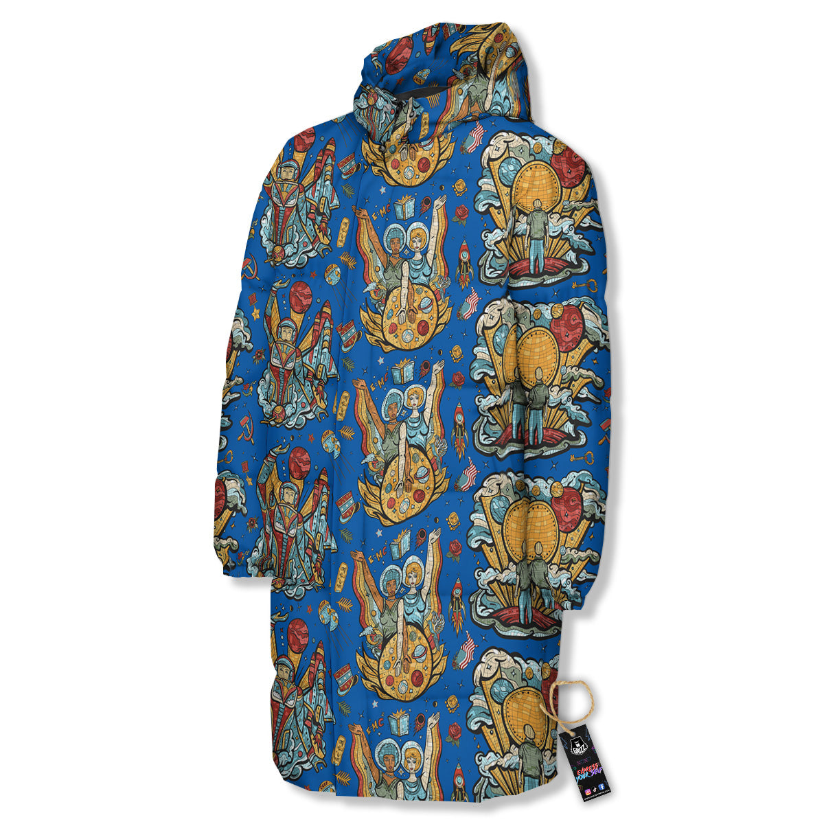 Exploration Of Mars Planet Print Pattern Long Down Jacket