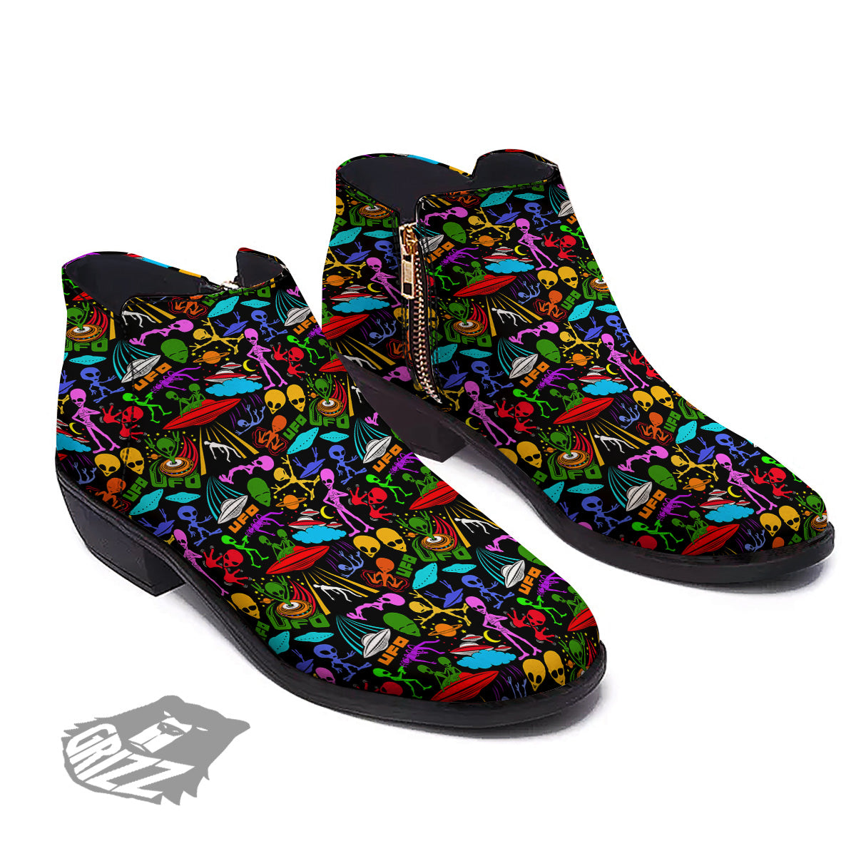 Extraterrestrial Aliens Colorful Print Pattern Ankle Boots-grizzshop