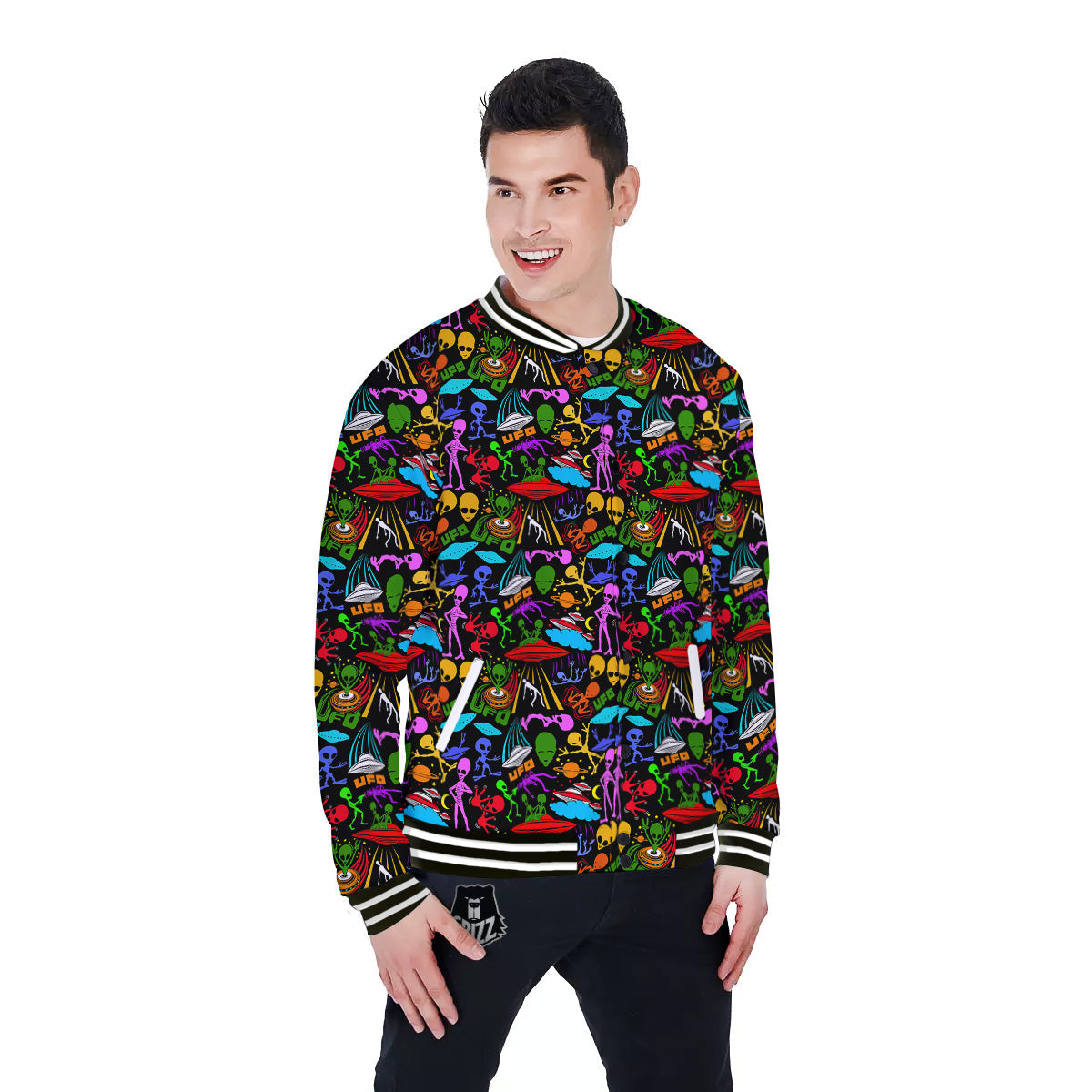 Extraterrestrial Aliens Colorful Print Pattern Baseball Jacket-grizzshop