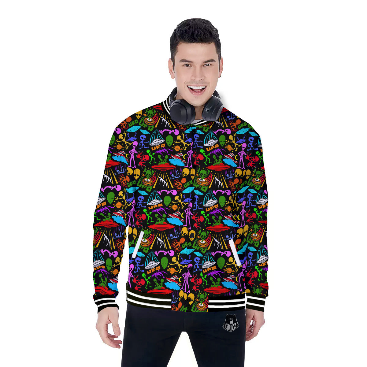 Extraterrestrial Aliens Colorful Print Pattern Baseball Jacket-grizzshop