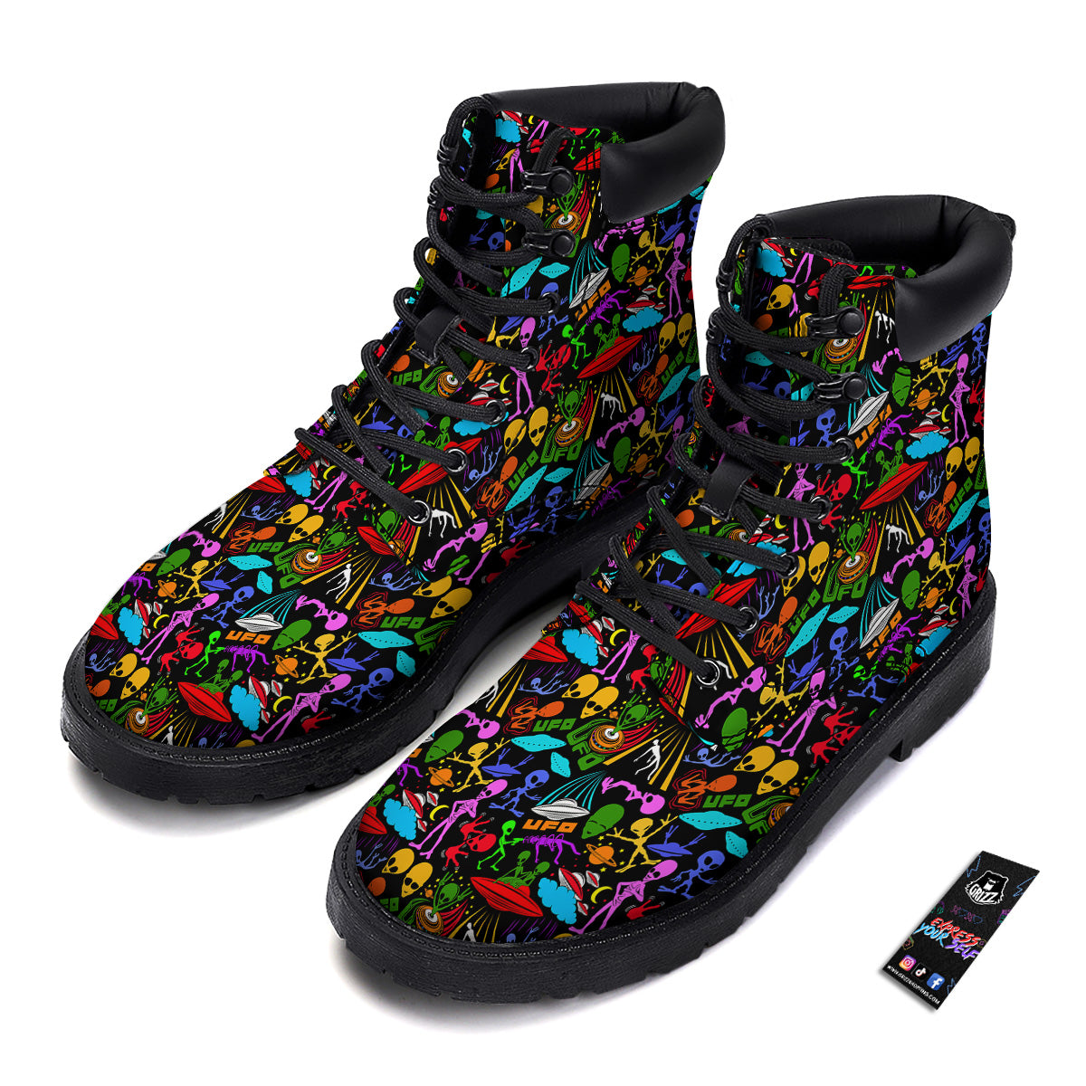 Extraterrestrial Aliens Colorful Print Pattern Boots-grizzshop