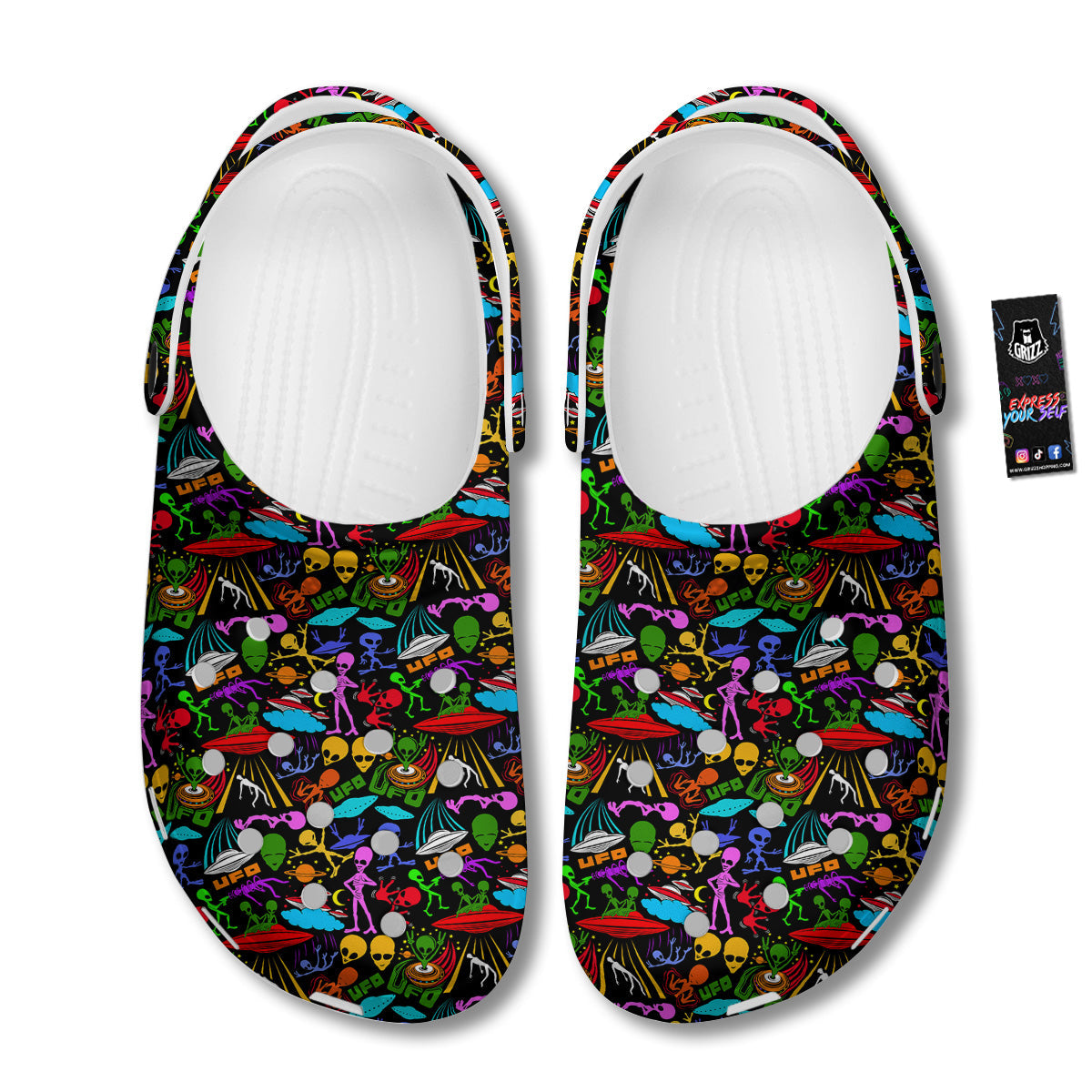 Extraterrestrial Aliens Colorful Print Pattern Clog-grizzshop