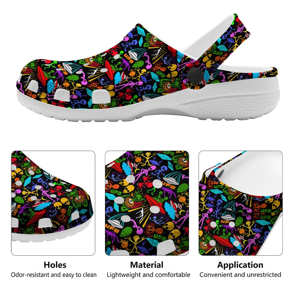 Extraterrestrial Aliens Colorful Print Pattern Clog-grizzshop