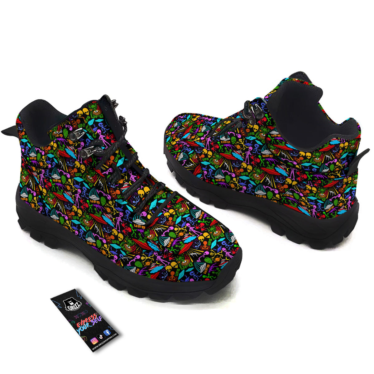 Extraterrestrial Aliens Colorful Print Pattern Hiking Shoes-grizzshop