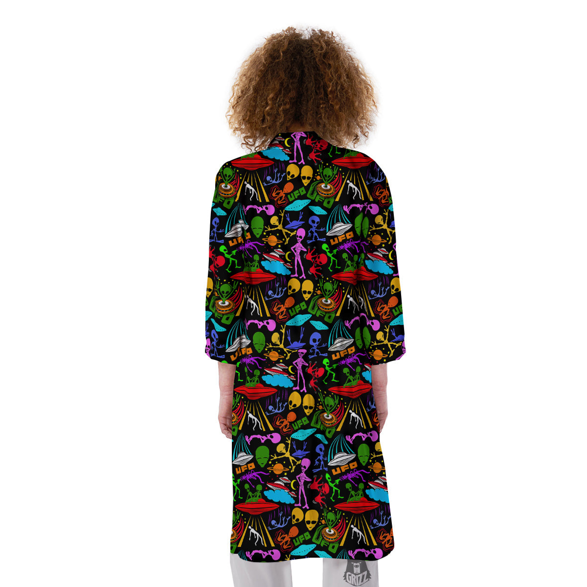 Extraterrestrial Aliens Colorful Print Pattern Kimono-grizzshop