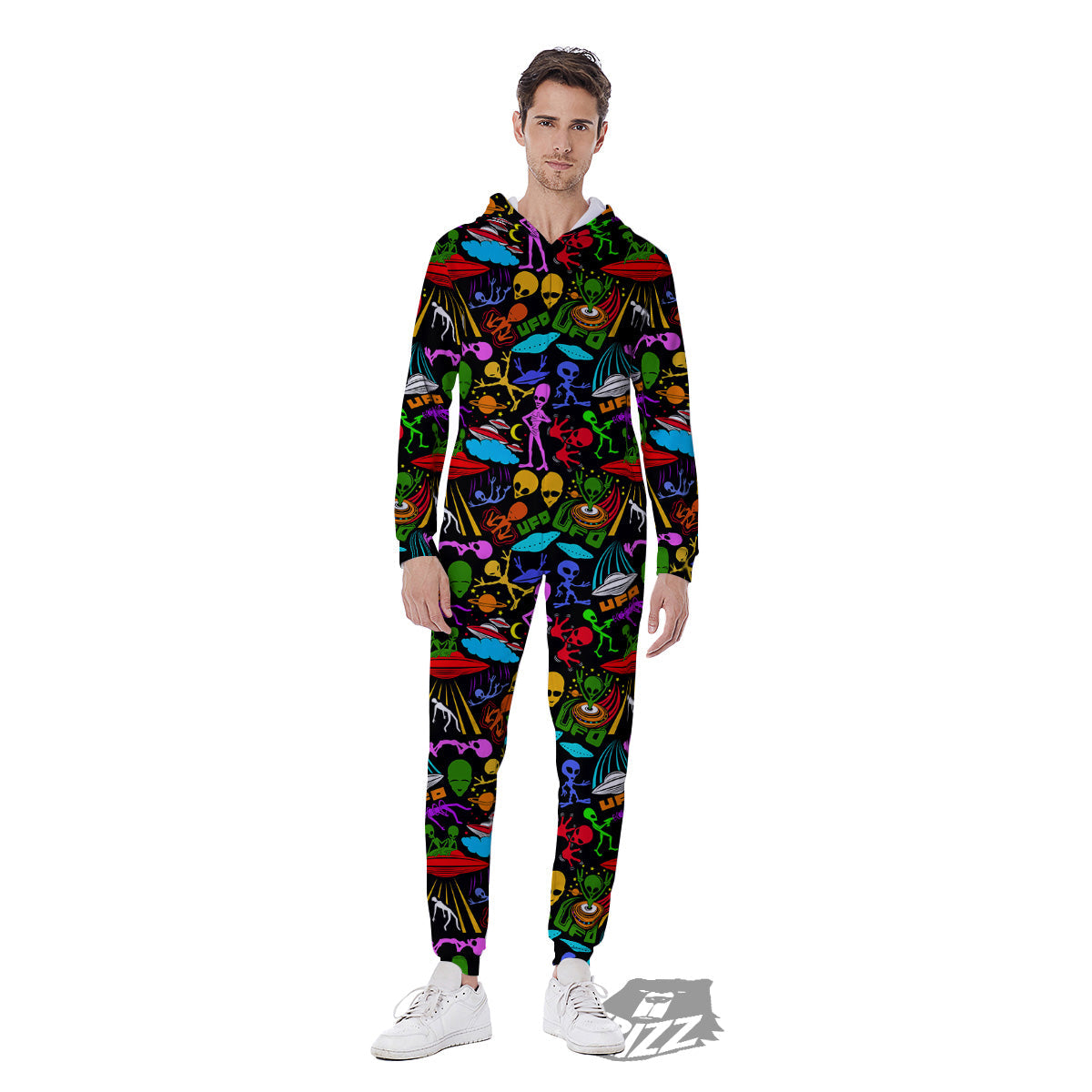 Extraterrestrial Aliens Colorful Print Pattern Men's Jumpsuit-grizzshop