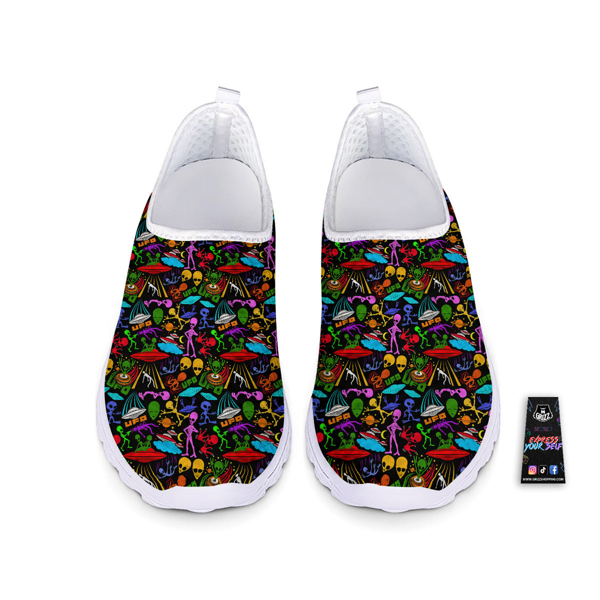 Extraterrestrial Aliens Colorful Print Pattern Nurse Shoes-grizzshop