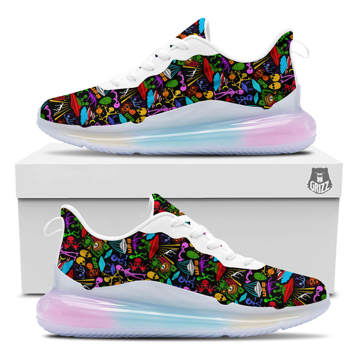 Extraterrestrial Aliens Colorful Print Pattern Running Sneakers-grizzshop