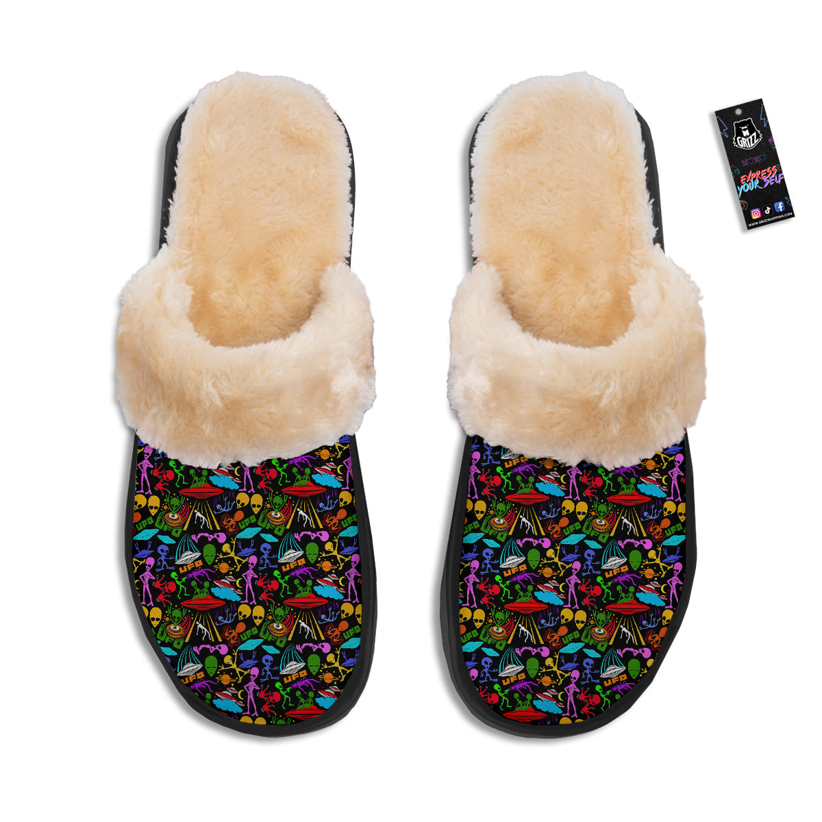 Extraterrestrial Aliens Colorful Print Pattern Slippers-grizzshop