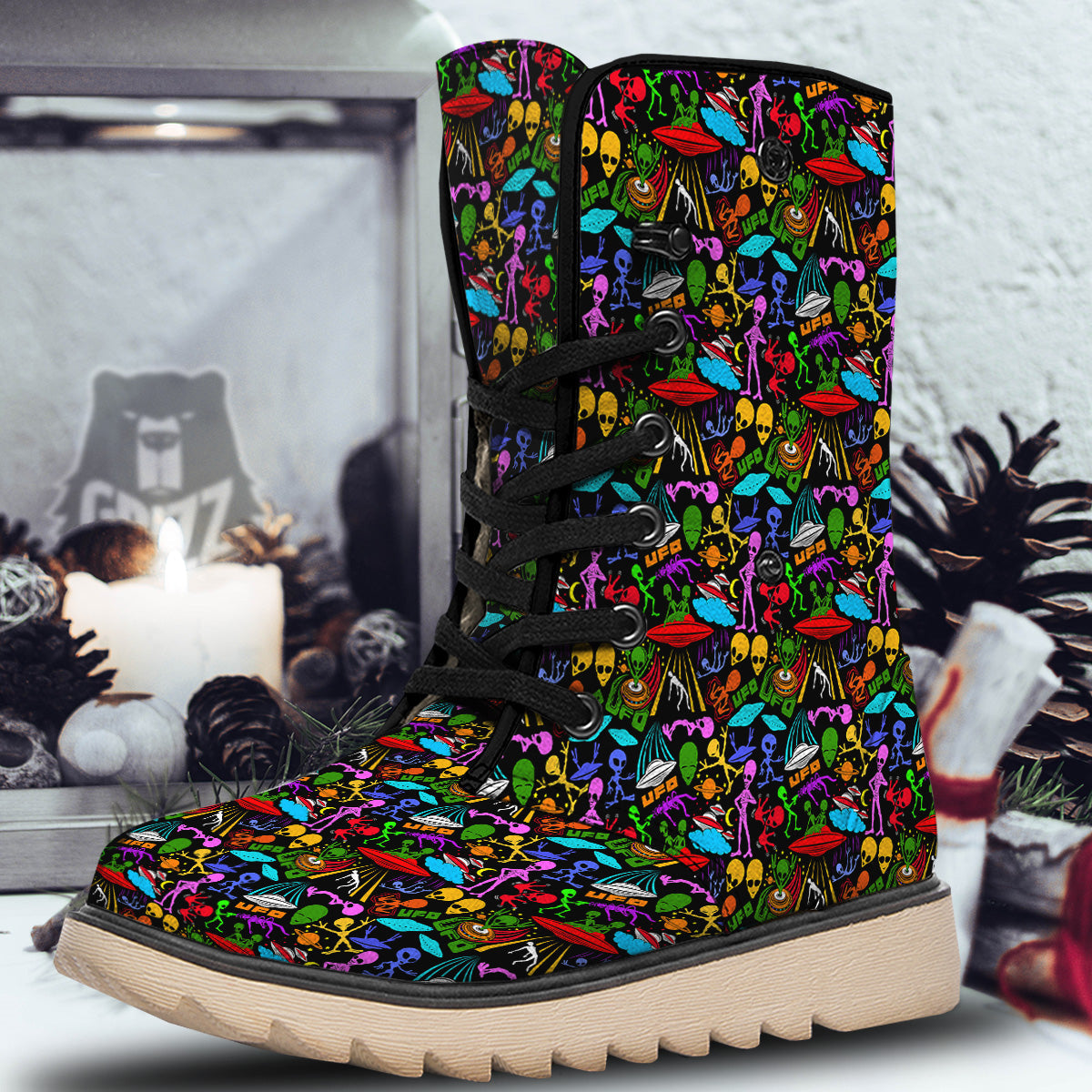 Extraterrestrial Aliens Colorful Print Pattern Snow Boots-grizzshop