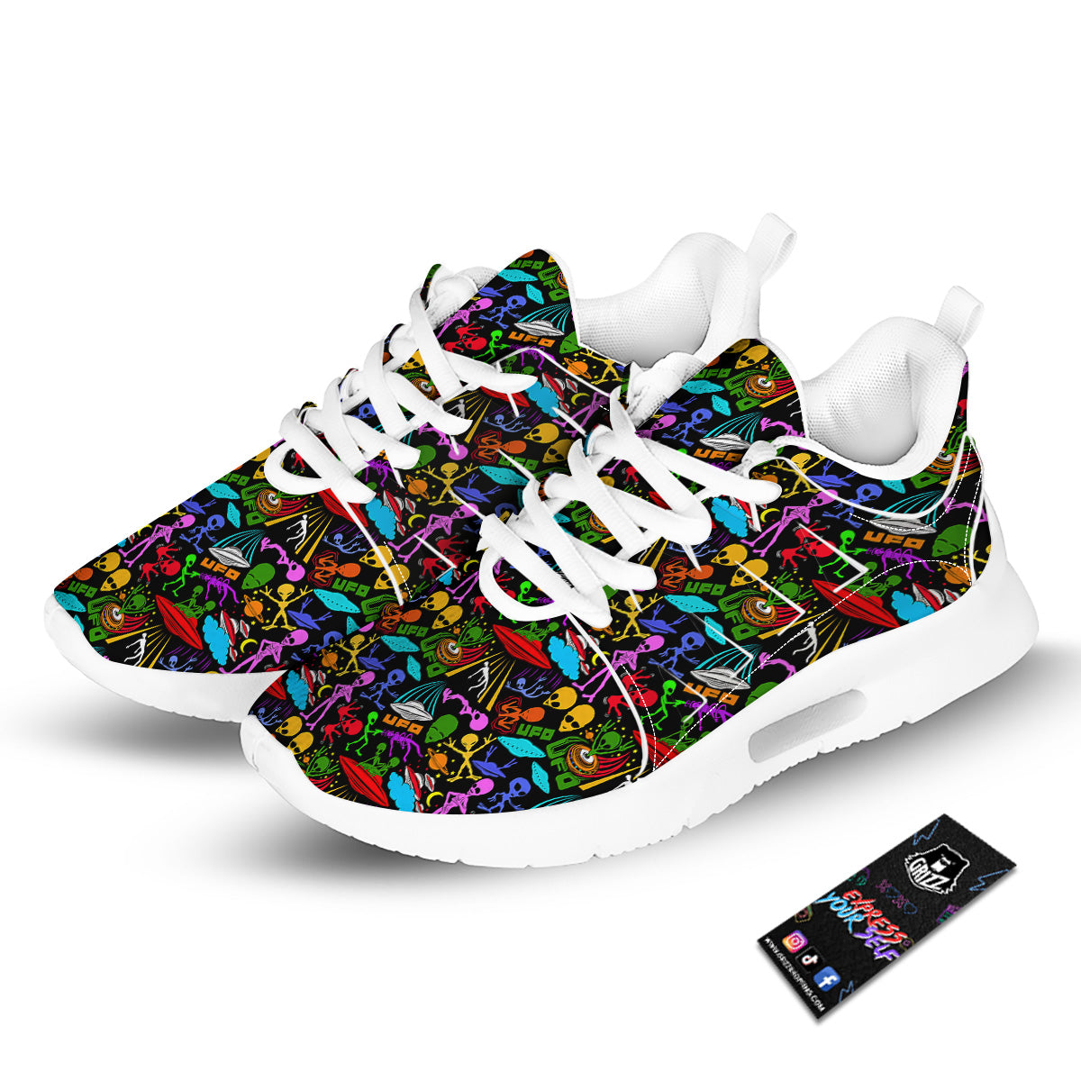 Extraterrestrial Aliens Colorful Print Pattern Tennis Shoes-grizzshop