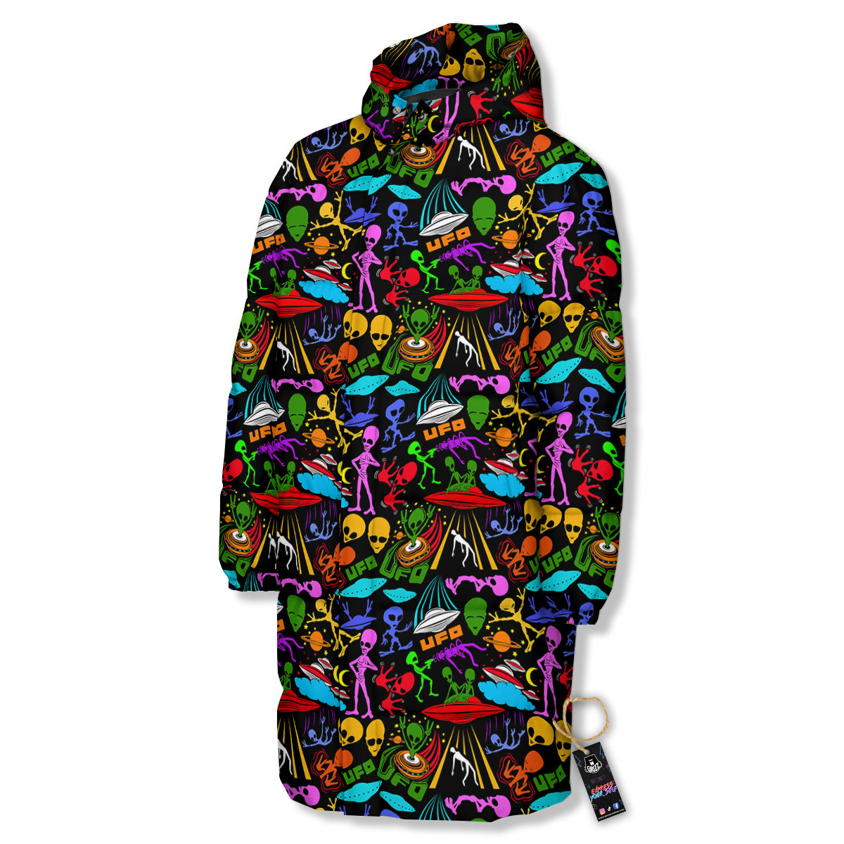 Extraterrestrial Aliens Colorful Print Pattern Long Down Jacket