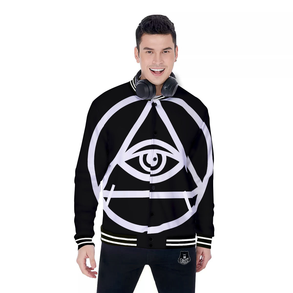 Eye Illuminati Print Baseball Jacket-grizzshop