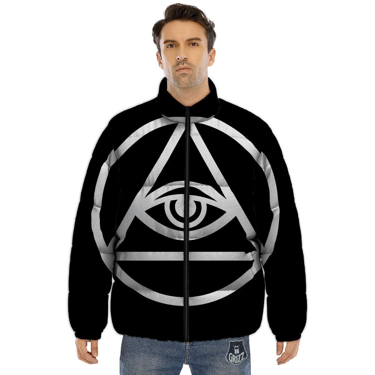 Eye Illuminati Print Puffer Jacket-grizzshop