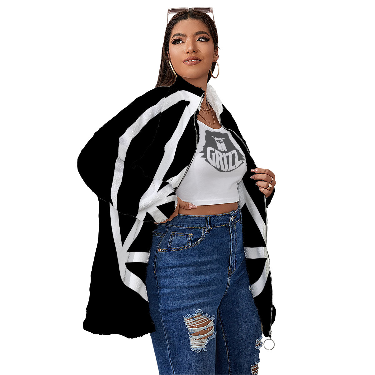 Eye Illuminati Print Women's Sherpa Jacket-grizzshop