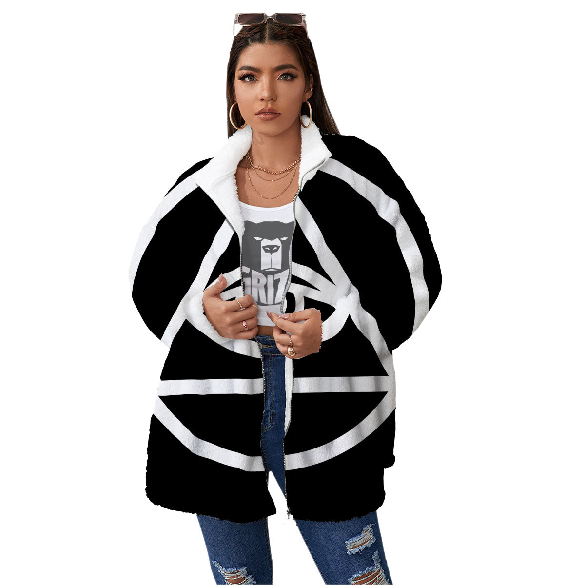 Eye Illuminati Print Women's Sherpa Jacket-grizzshop