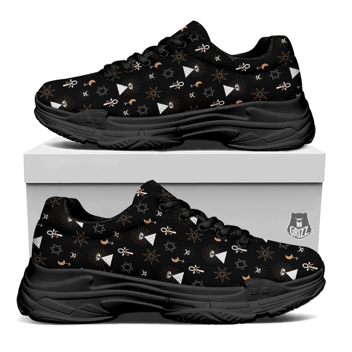 Eye Of Horus Egypt Print Pattern Black Chunky Shoes-grizzshop