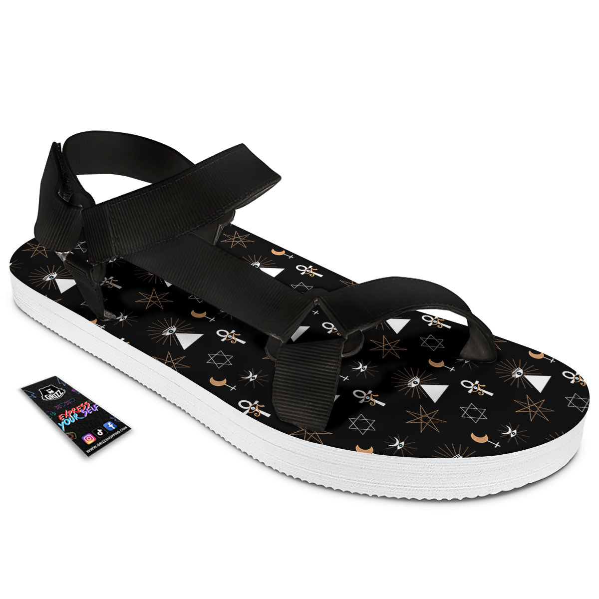 Eye Of Horus Egypt Print Pattern Black Open Toe Sandals-grizzshop