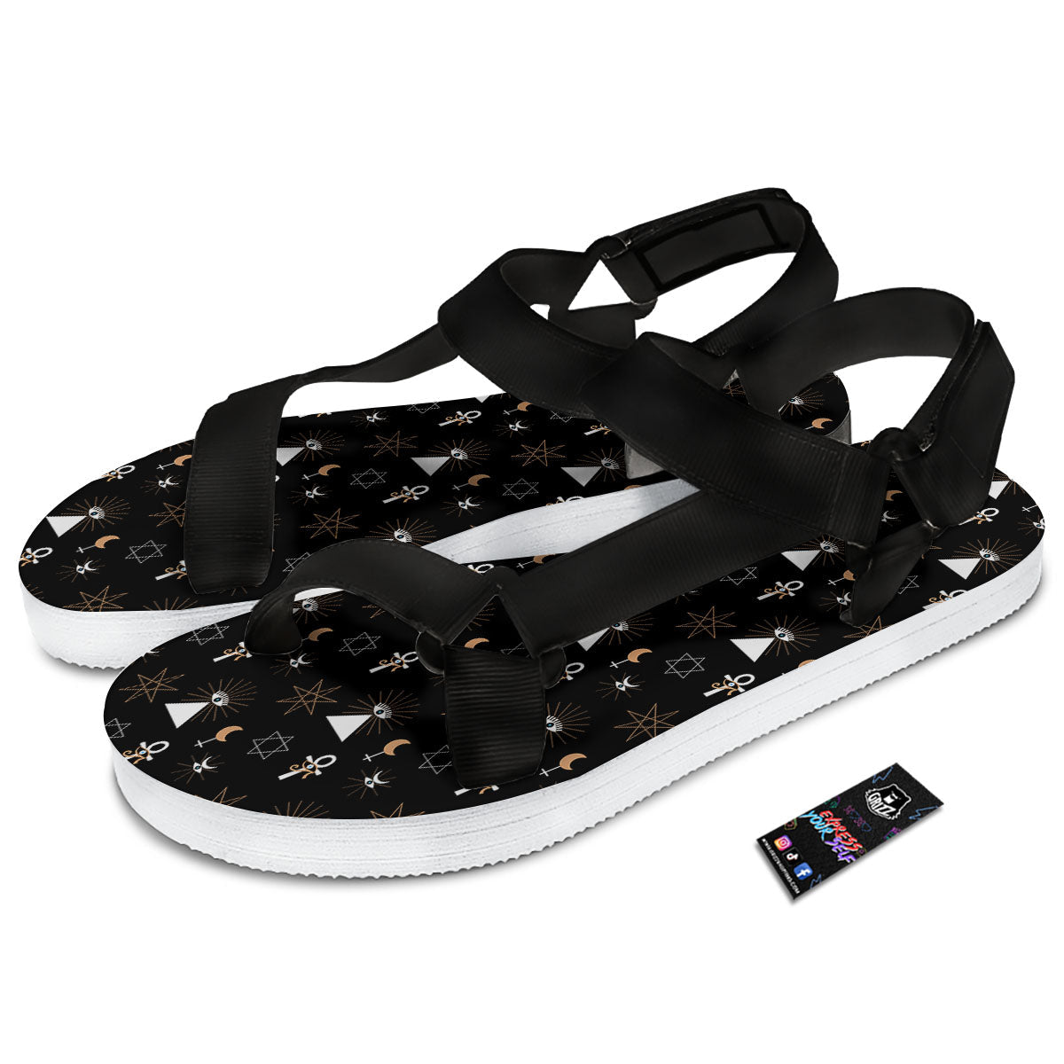 Eye Of Horus Egypt Print Pattern Black Open Toe Sandals-grizzshop