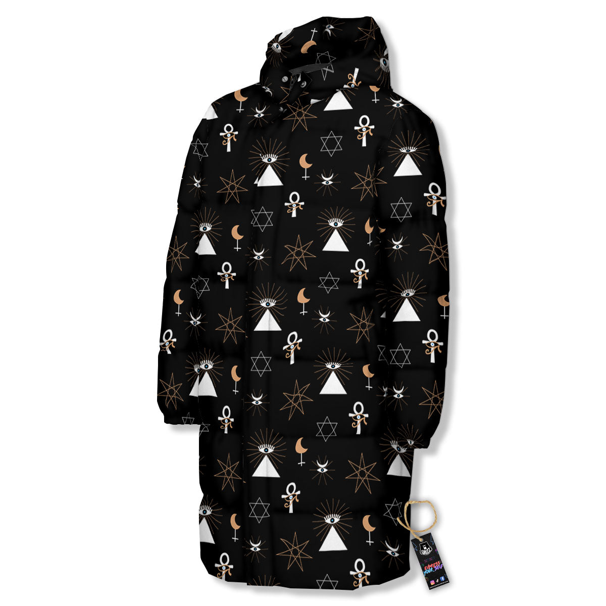Eye Of Horus Egypt Print Pattern Long Down Jacket-grizzshop