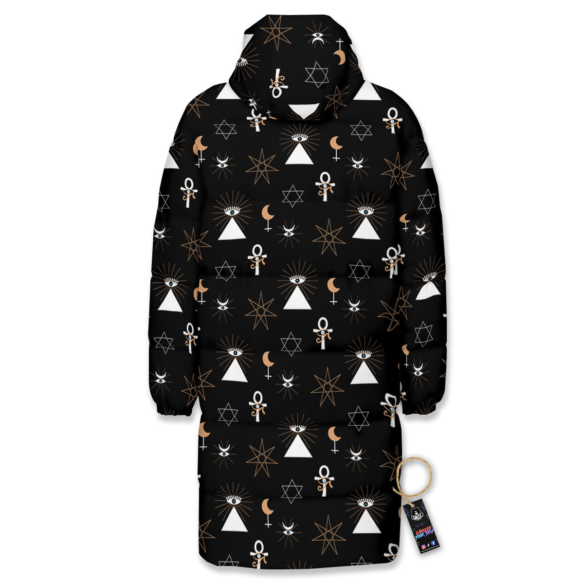 Eye Of Horus Egypt Print Pattern Long Down Jacket-grizzshop