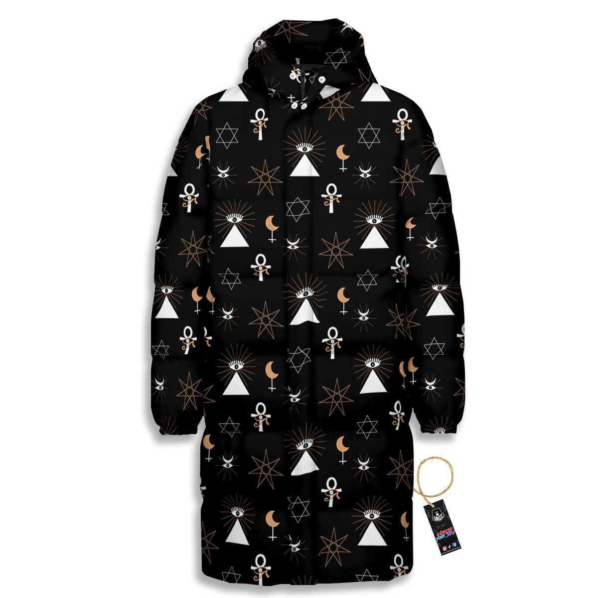 Eye Of Horus Egypt Print Pattern Long Down Jacket-grizzshop