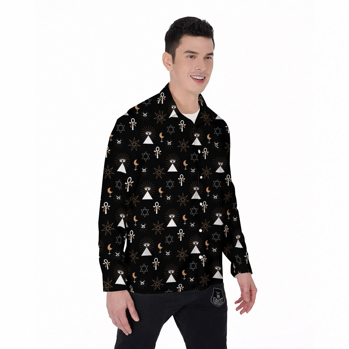 Eye Of Horus Egypt Print Pattern Men's Long Sleeve Shirts-grizzshop