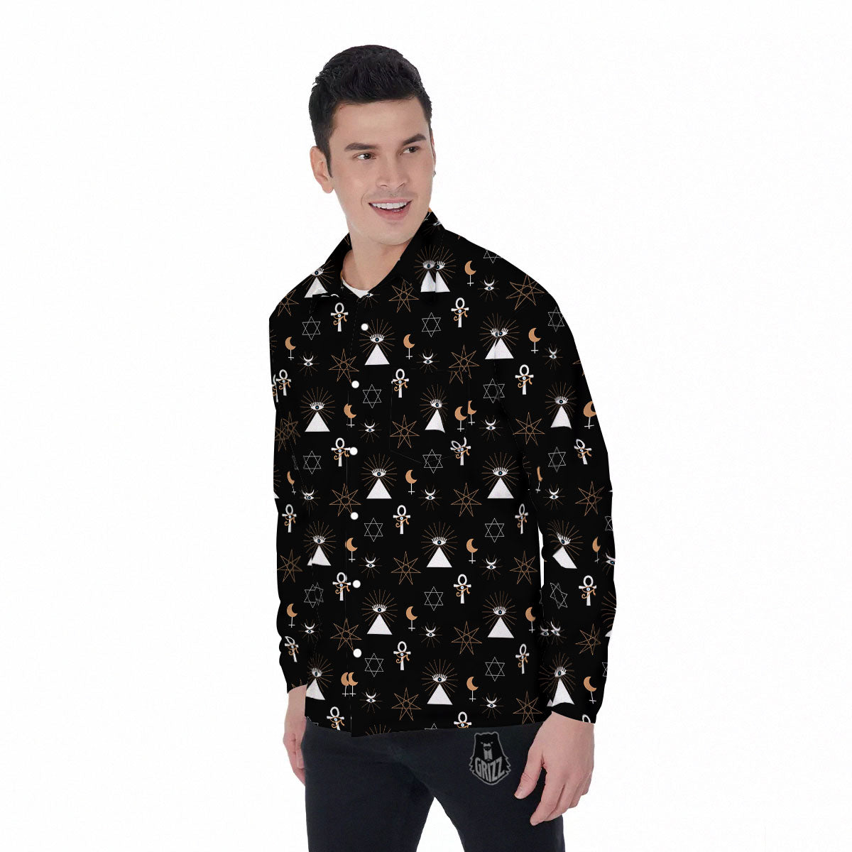 Eye Of Horus Egypt Print Pattern Men's Long Sleeve Shirts-grizzshop