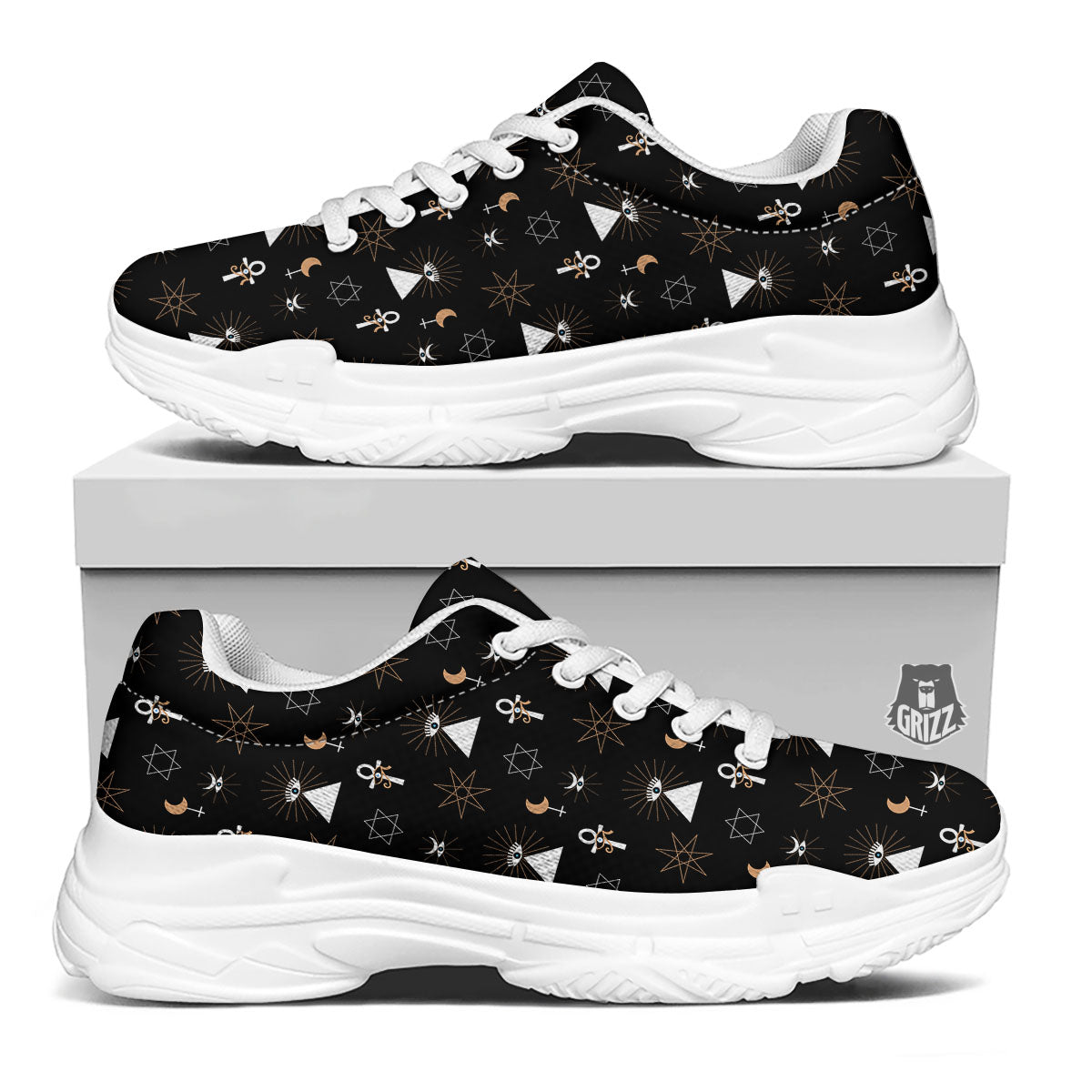 Eye Of Horus Egypt Print Pattern White Chunky Shoes-grizzshop