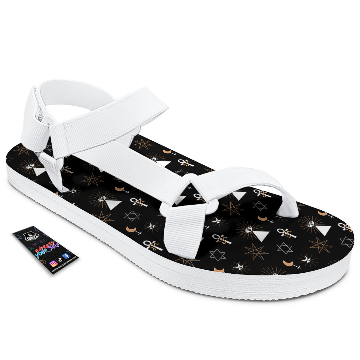 Eye Of Horus Egypt Print Pattern White Open Toe Sandals-grizzshop