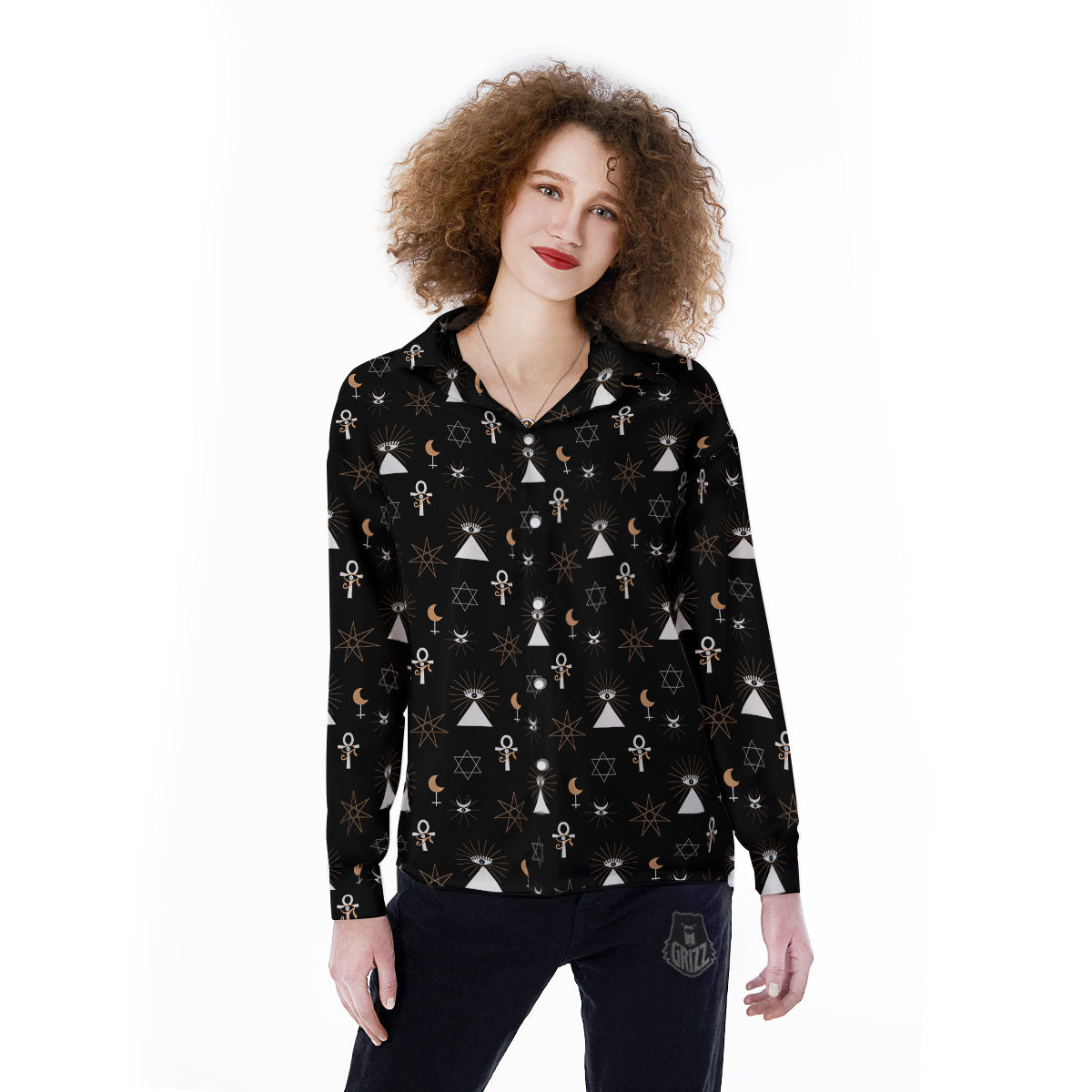 Eye Of Horus Egypt Print Pattern Women's Long Sleeve Shirts-grizzshop