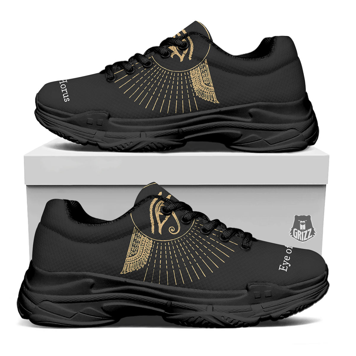 Eye Of Horus Egyptian Print Black Chunky Shoes-grizzshop