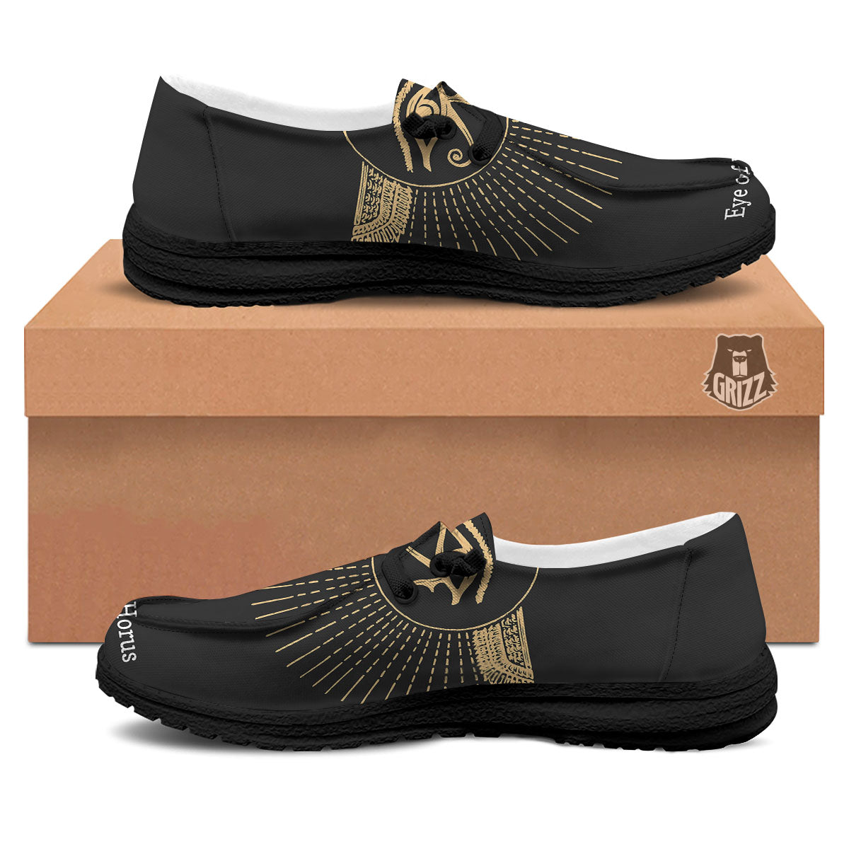 Eye Of Horus Egyptian Print Black Loafers-grizzshop