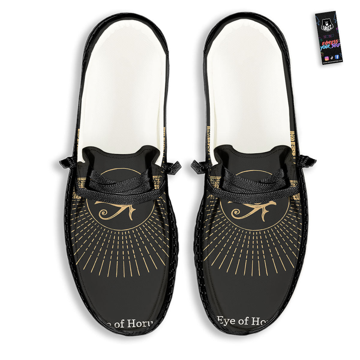 Eye Of Horus Egyptian Print Black Loafers-grizzshop