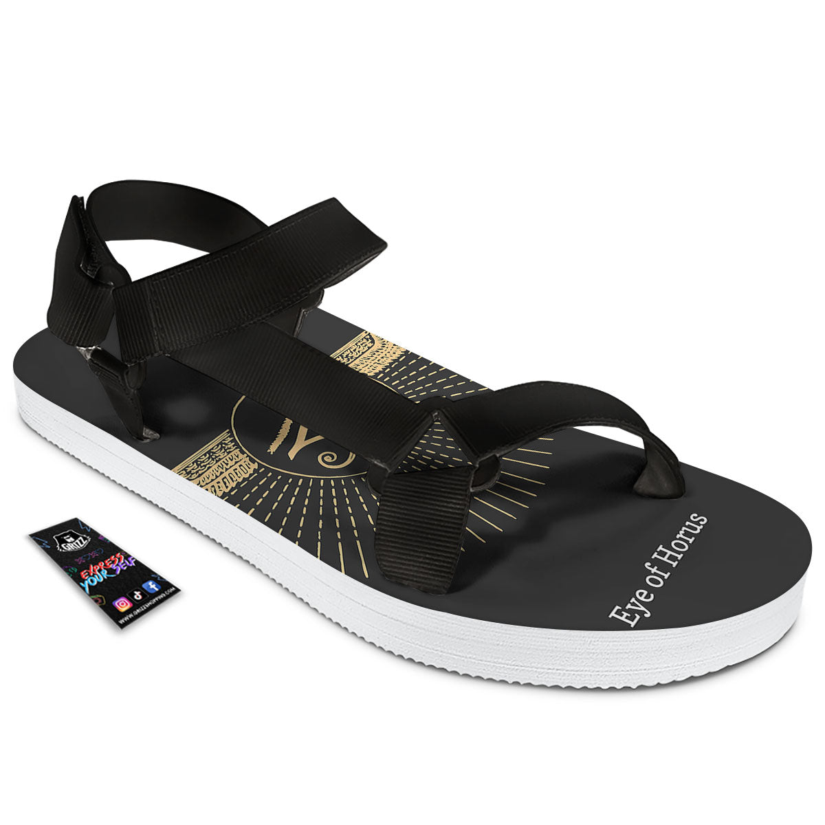 Eye Of Horus Egyptian Print Black Open Toe Sandals-grizzshop