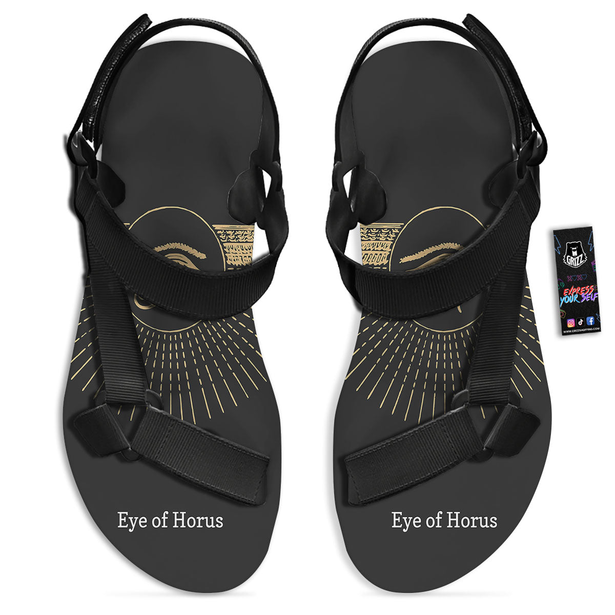 Eye Of Horus Egyptian Print Black Open Toe Sandals-grizzshop