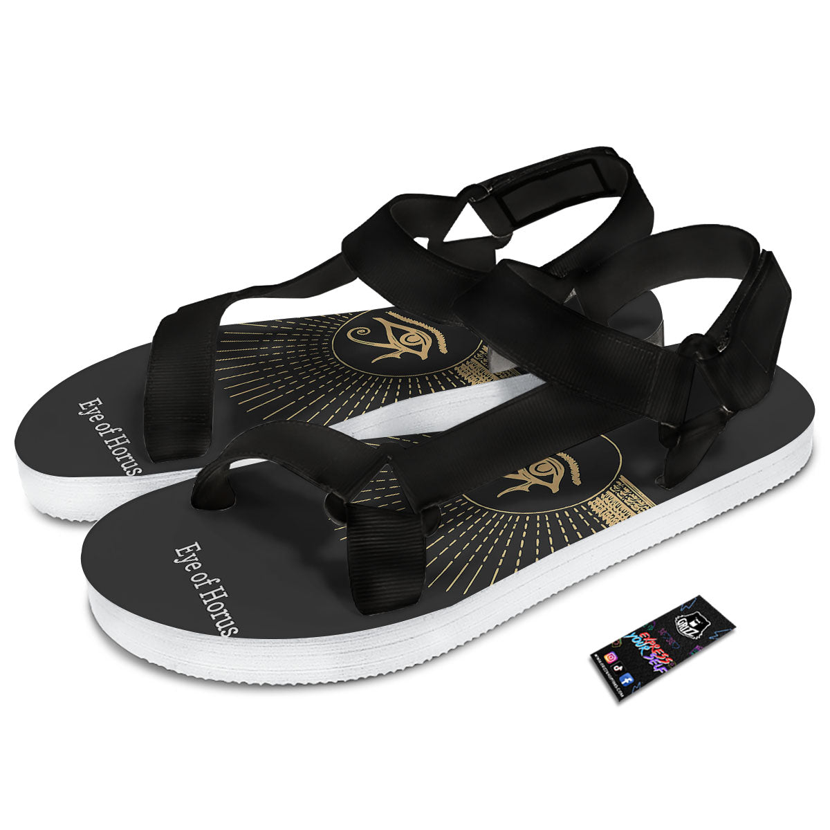 Eye Of Horus Egyptian Print Black Open Toe Sandals-grizzshop