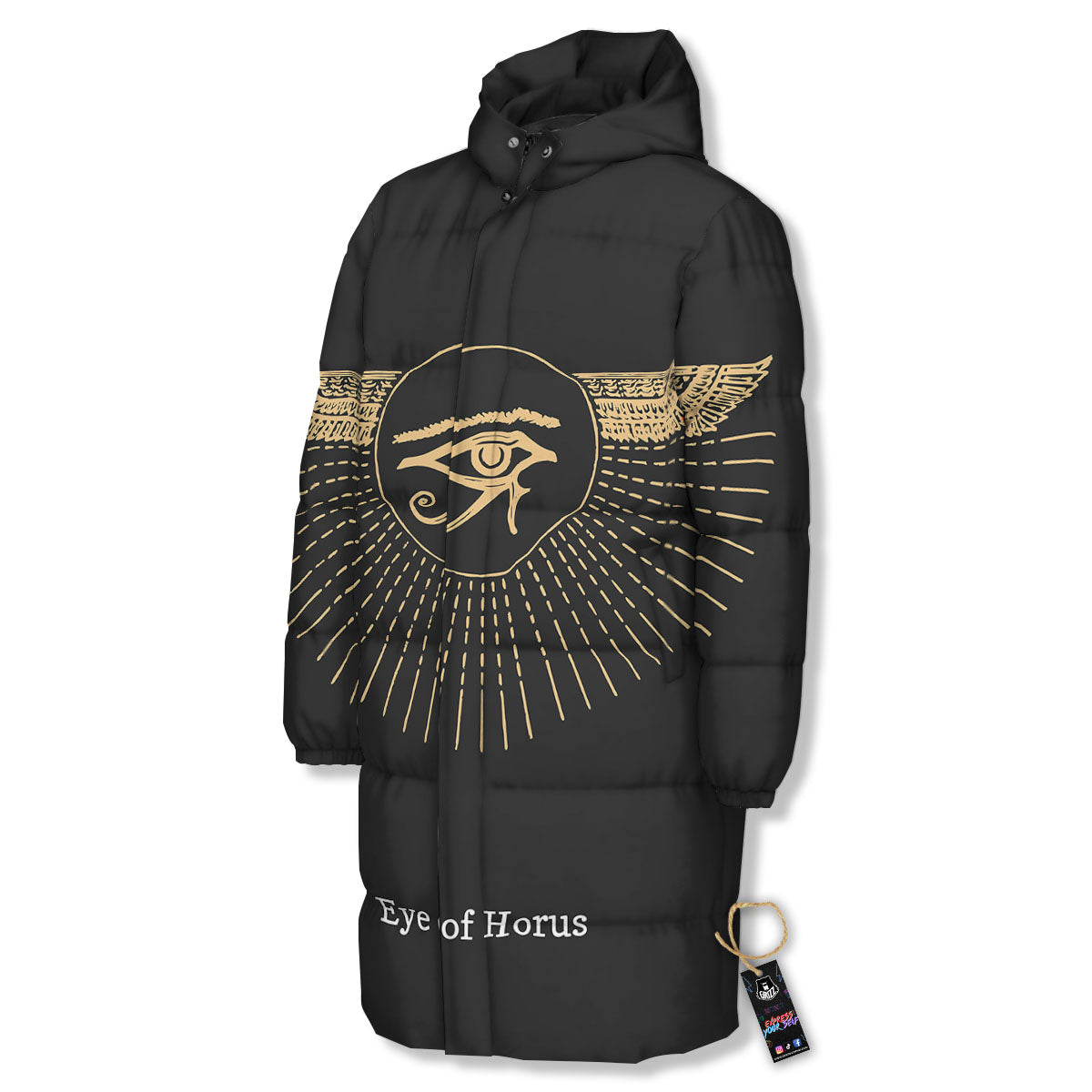 Eye Of Horus Egyptian Print Long Down Jacket-grizzshop