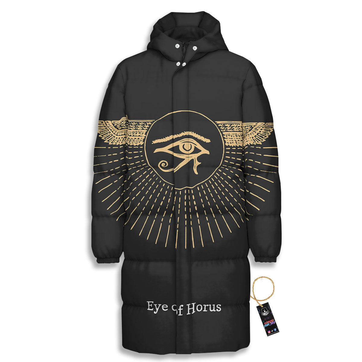 Eye Of Horus Egyptian Print Long Down Jacket-grizzshop