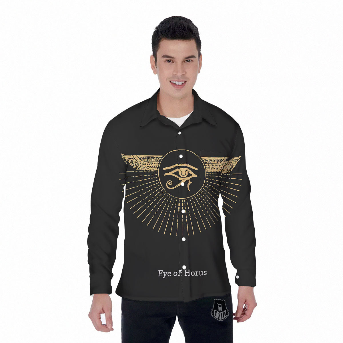 Eye Of Horus Egyptian Print Men's Long Sleeve Shirts-grizzshop