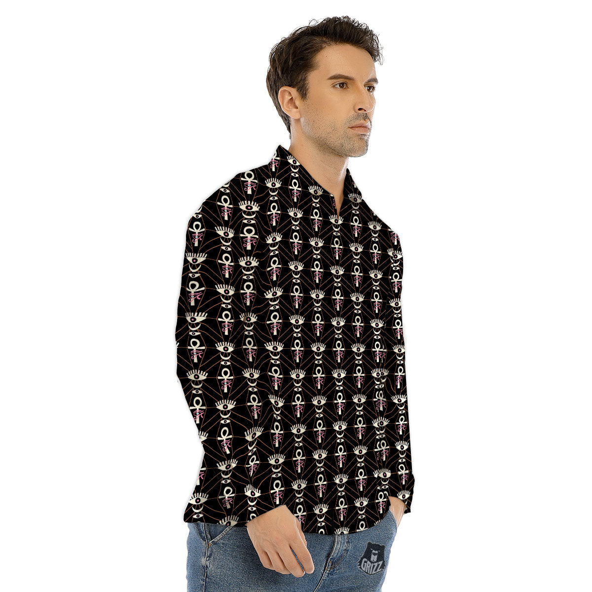 Eye Of Horus Egyptian Print Pattern Men's Dress Shirts-grizzshop
