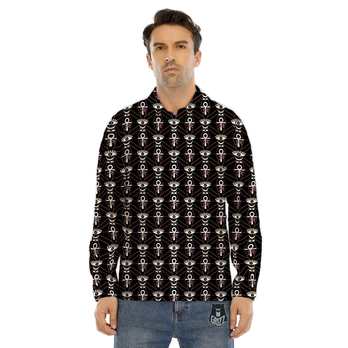 Eye Of Horus Egyptian Print Pattern Men's Dress Shirts-grizzshop
