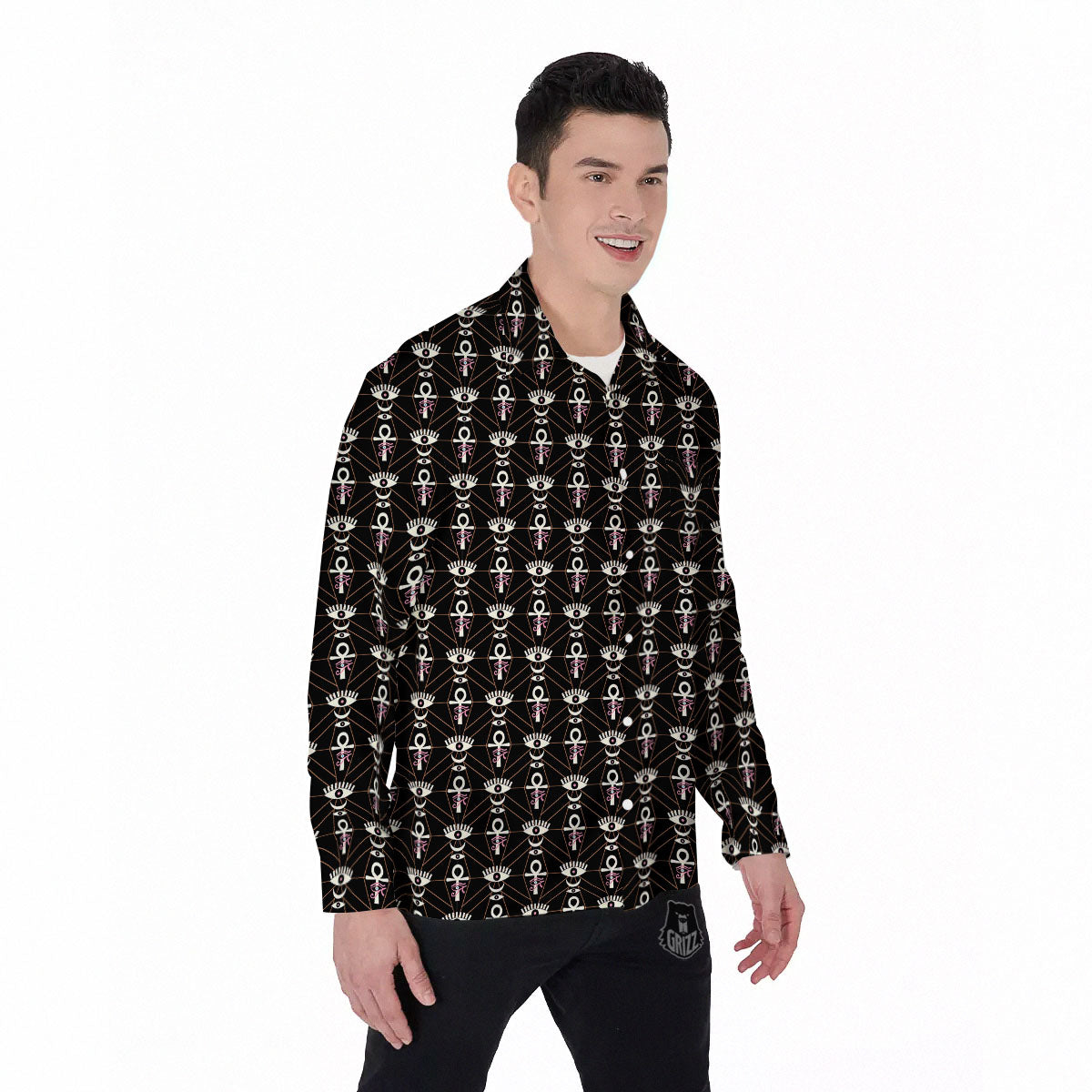 Eye Of Horus Egyptian Print Pattern Men's Long Sleeve Shirts-grizzshop