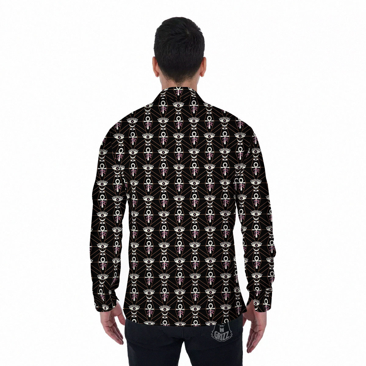 Eye Of Horus Egyptian Print Pattern Men's Long Sleeve Shirts-grizzshop
