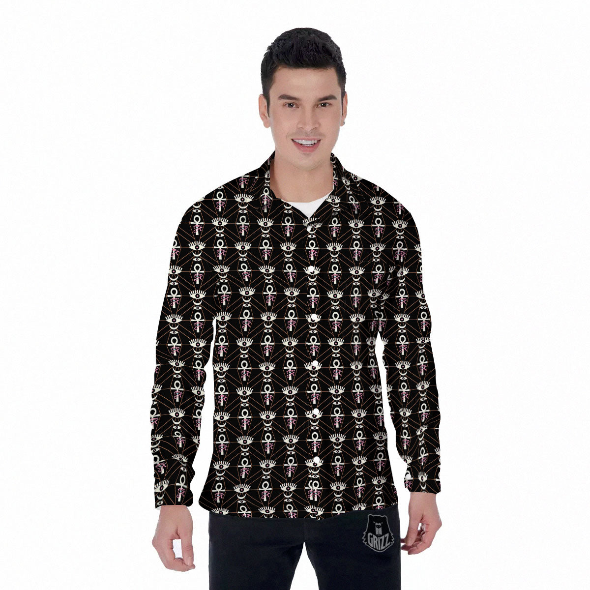 Eye Of Horus Egyptian Print Pattern Men's Long Sleeve Shirts-grizzshop